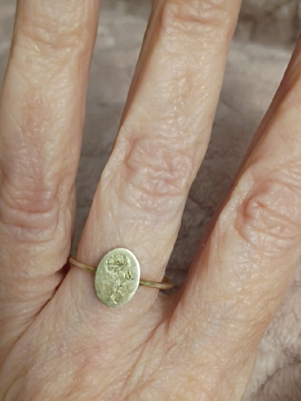Delicate Gold Poppy Oval Signet Ring - Women's Jewelry